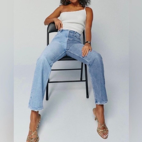 Reformation Cynthia Twotone High Rise Straight Jeans Size 25 Two Tone - Picture 2 of 9